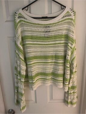 Torrid Lightweight Open-Knit Striped Sweater - White & Lime Green NWT